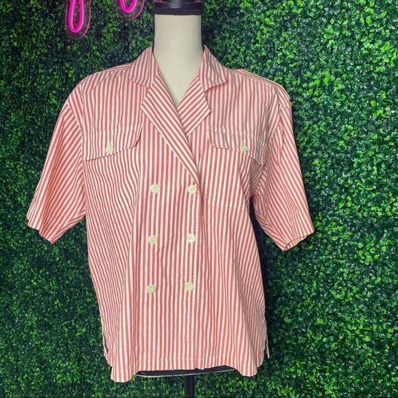 Vintage Button Down Striped Orange/Creme Top Sz 6 - Picture 1 of 11